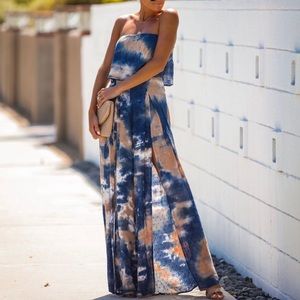 VICI Dusk Till Dawn Strapless Tie Dye Jumpsuit